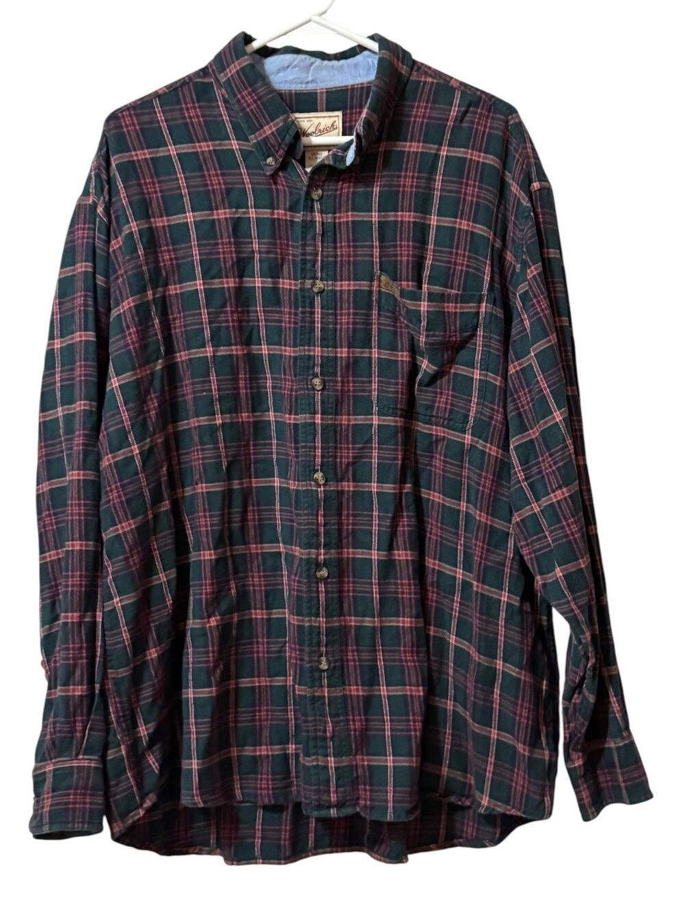 Woolrich Long Sleeve Button Down Flannel Shirt Men Size X-Large Cotton Plaid